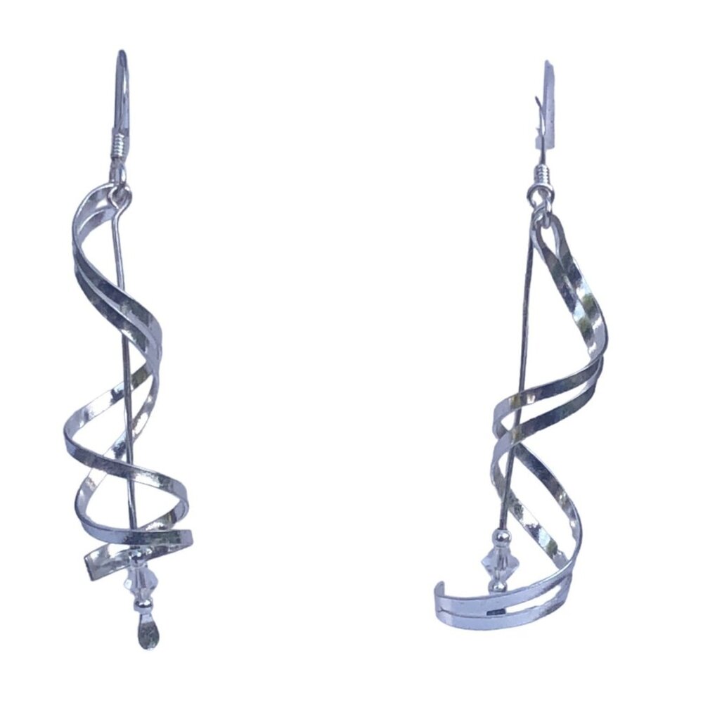 Delicate Michael Anthony Helix Drop Earrings in Sterling Silver and Crystal